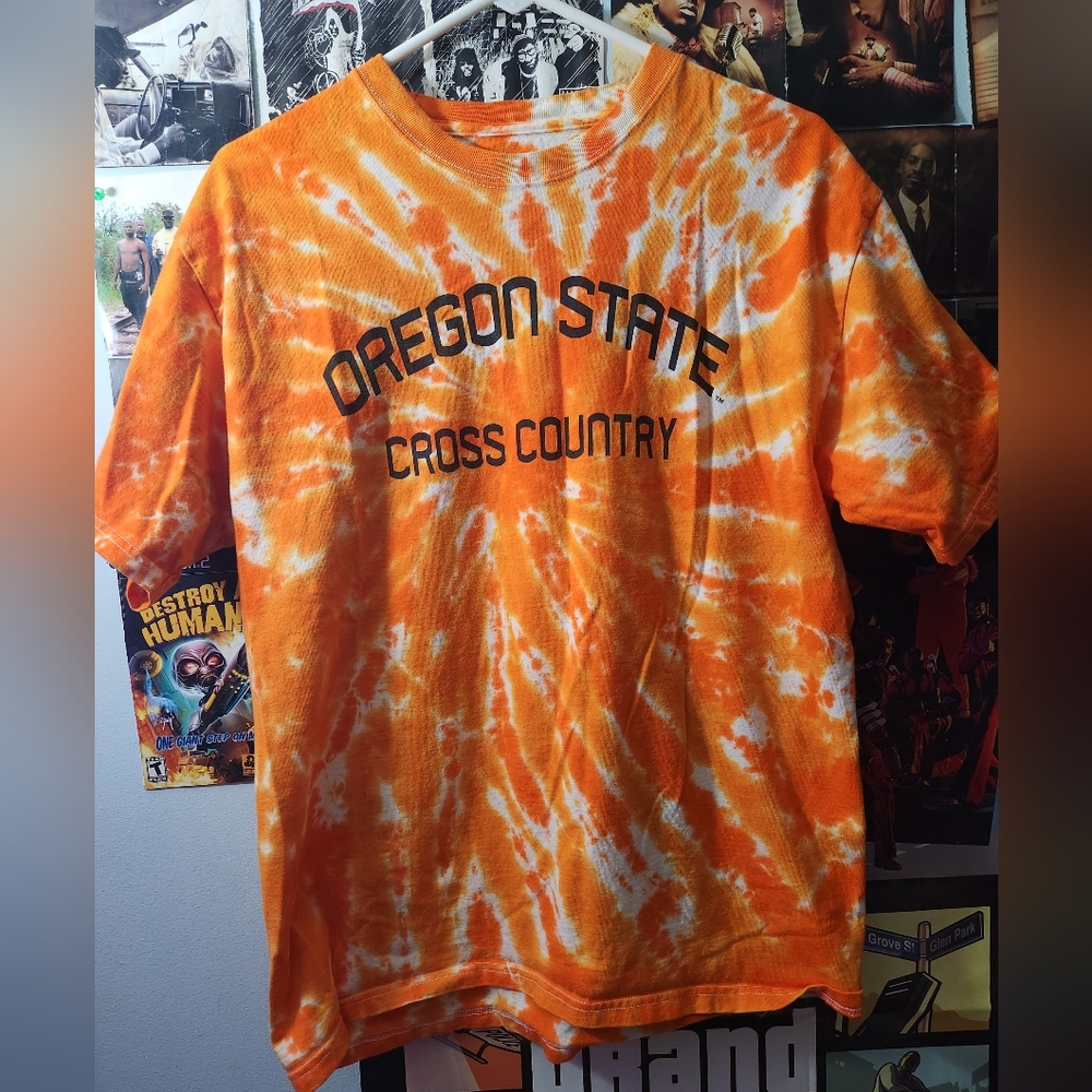 Oregon State Cross Country t shirt large orange and white tye dye